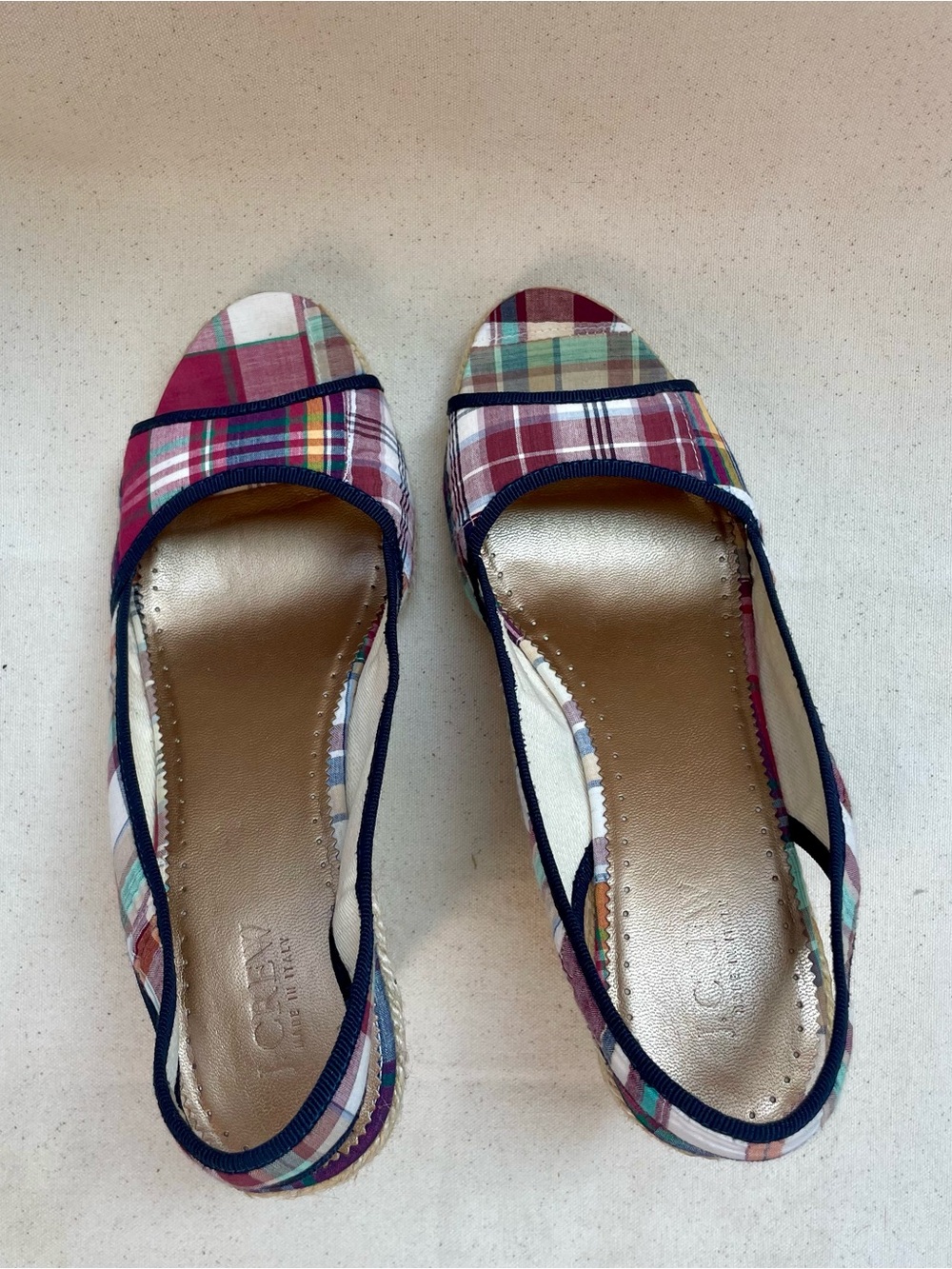 J. Crew Pink Plaid Espadrille Wedge Sandals - Picture 8 of 8